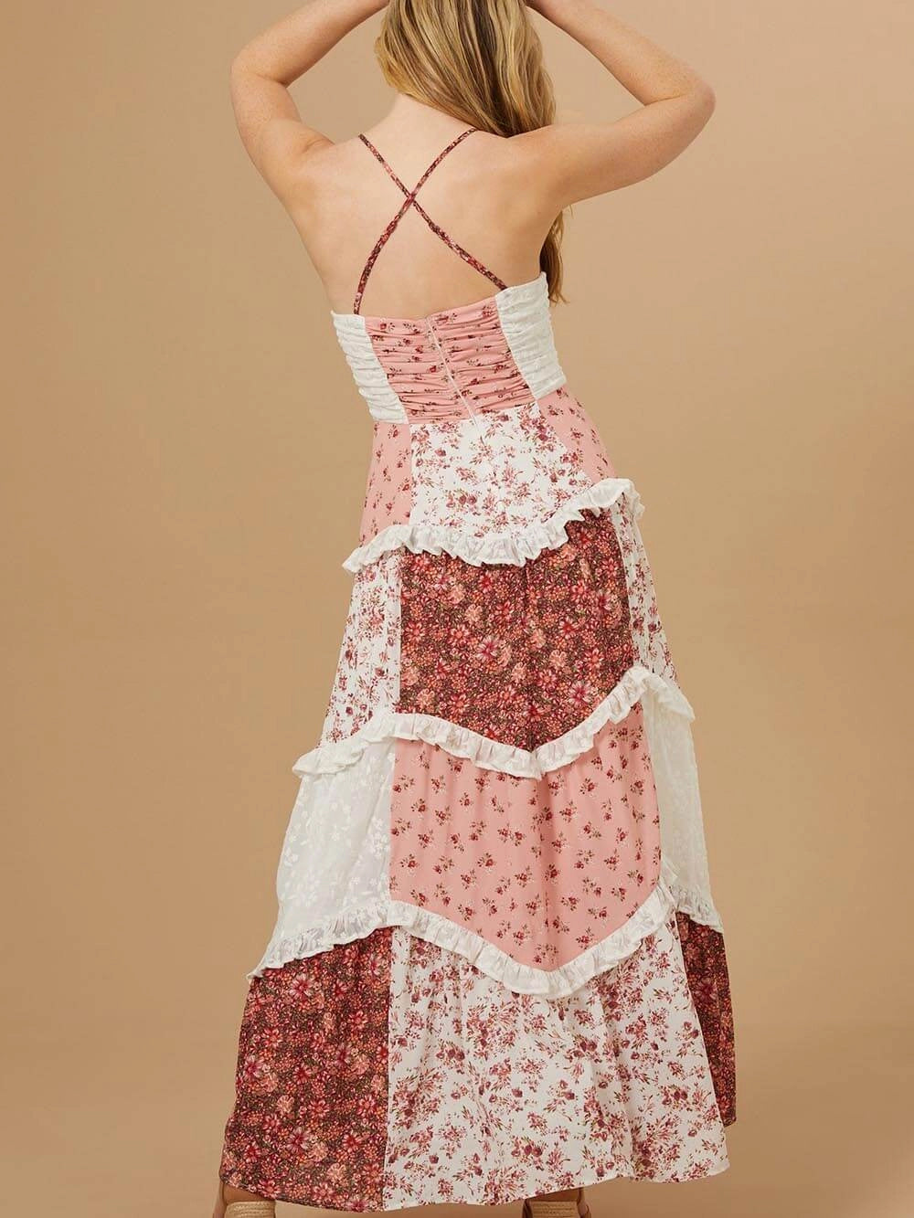 Josie - Elegant Patchwork Floral Print Dress