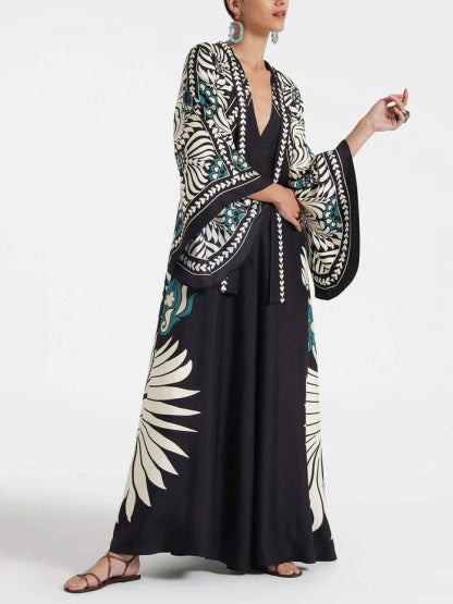 Eva - Unique Floral Print Flowy Maxi Dress
