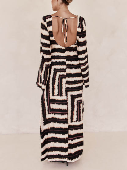 Lyla - Bohemian Style Unique Printed V Tie Ring Maxi Dress