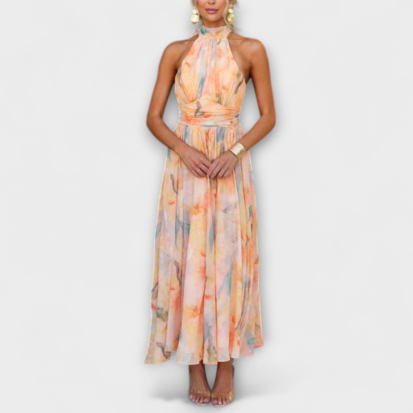 Celeste | Watercolour Halter Maxi Dress