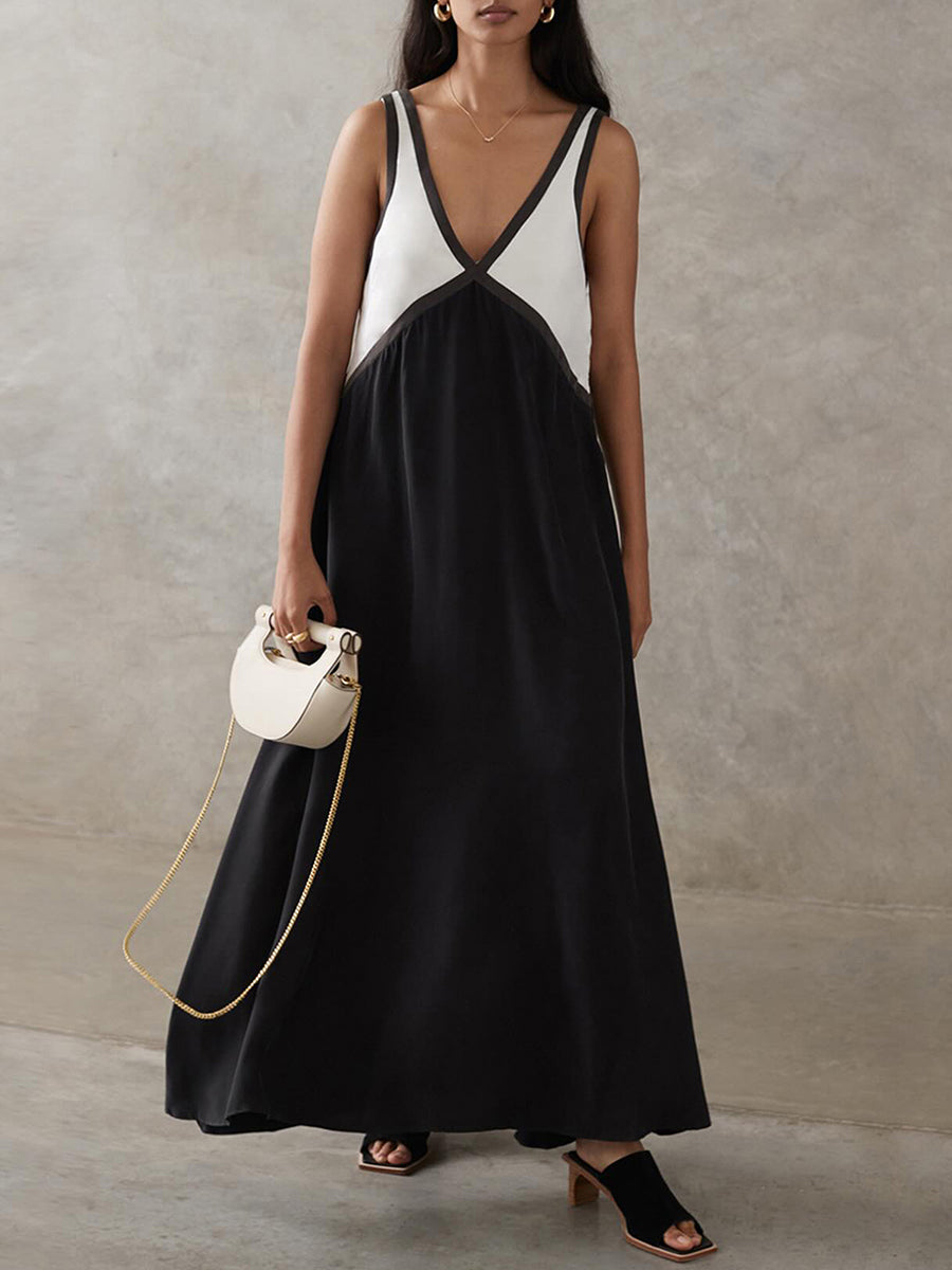 Eleanor | Contrast Panel V-Neck Maxi Dress