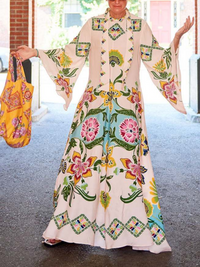 Evelynn - Exquisite Sunshine Floral Print Flowing Dress