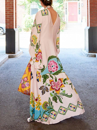 Evelynn - Exquisite Sunshine Floral Print Flowing Dress