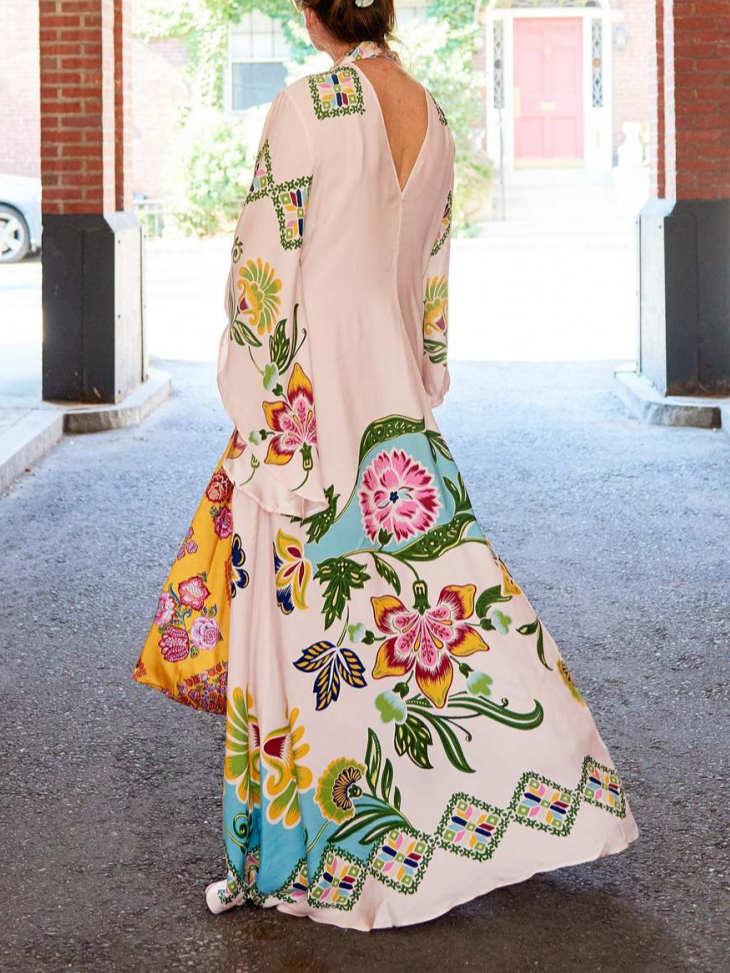 Evelynn - Exquisite Sunshine Floral Print Flowing Dress