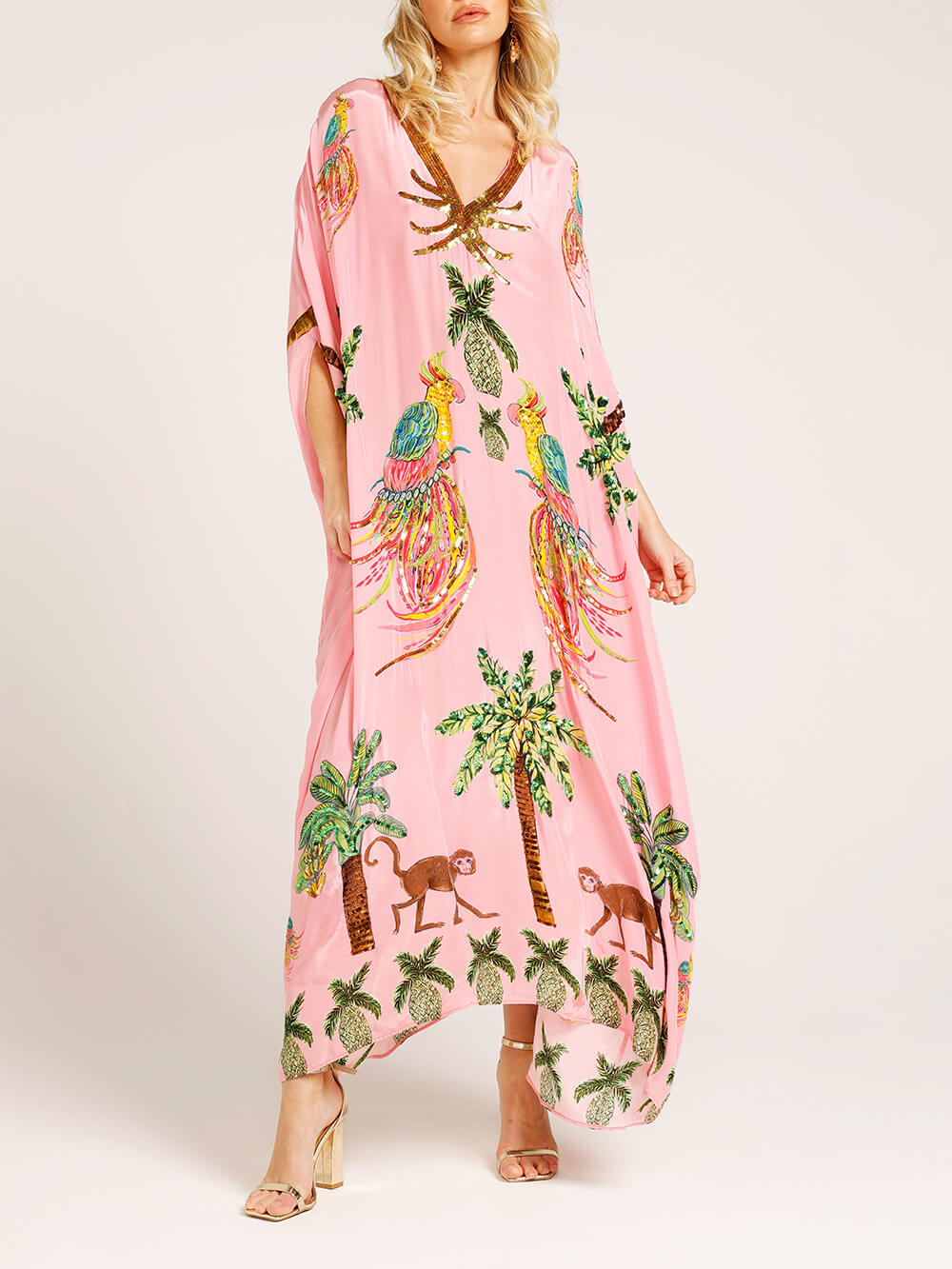 Estella - Unique Drop Shoulder Sleeve Coconut Tree Printed Dress