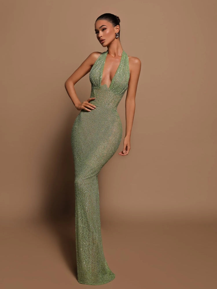 Zaira | Plunge Glitter Gown