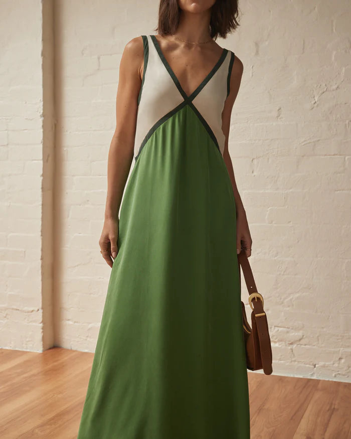 Eleanor | Contrast Panel V-Neck Maxi Dress