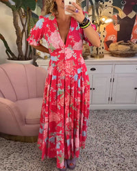 Catrisa - Floral Print V-neck Pocket Dress