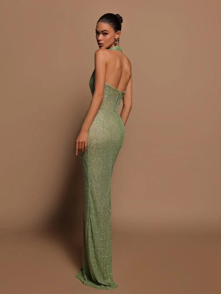 Zaira | Plunge Glitter Gown