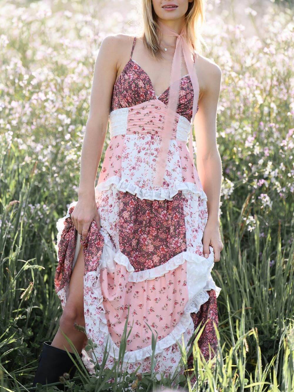 Josie - Elegant Patchwork Floral Print Dress