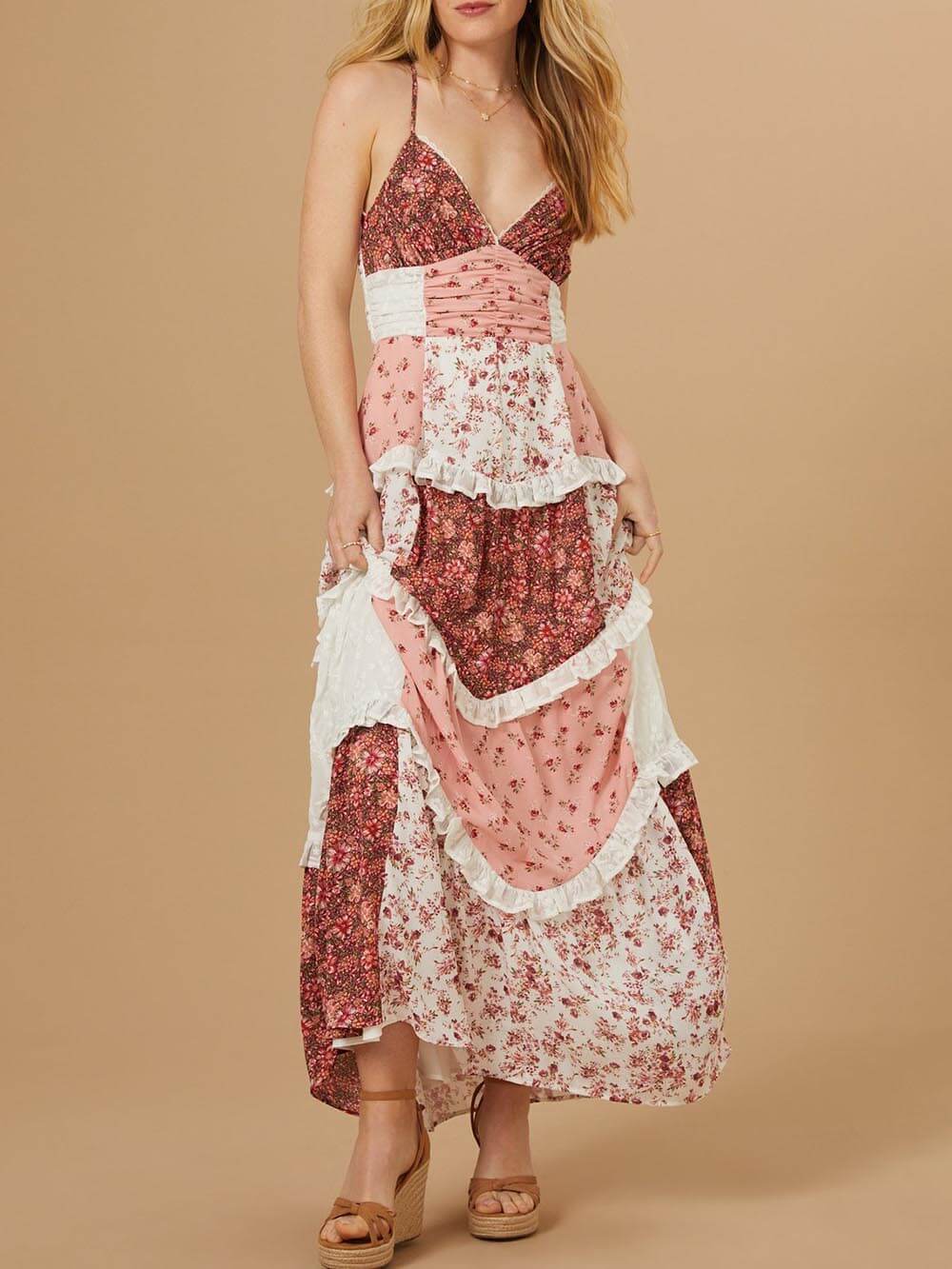 Josie - Elegant Patchwork Floral Print Dress