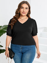 Nema | Textured Sleeve V-Neck Top