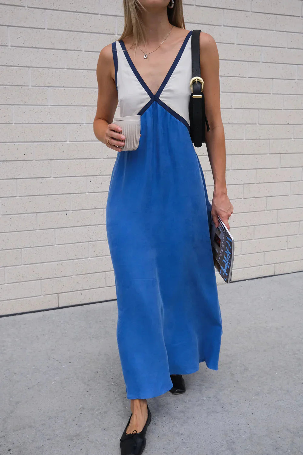 Eleanor | Contrast Panel V-Neck Maxi Dress
