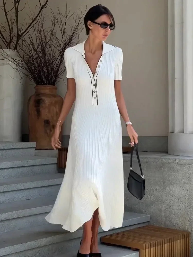 Beata | Ribbed Knit Polo Dress
