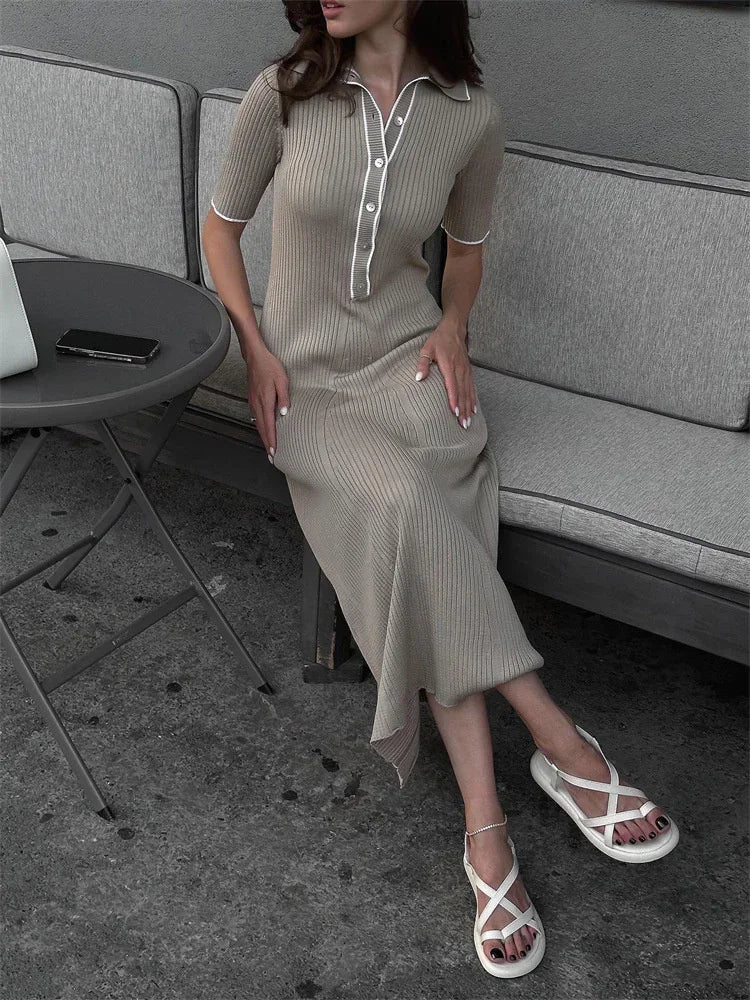 Beata | Ribbed Knit Polo Dress