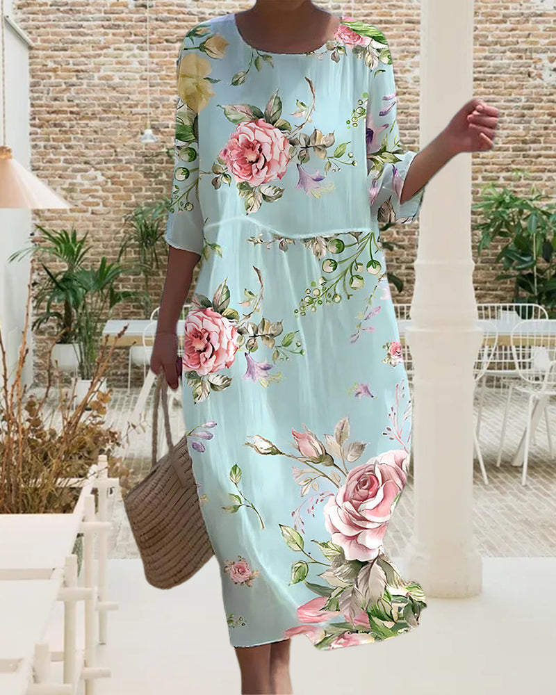 Rowenna - Elegant Tummy-Covering Floral Dress