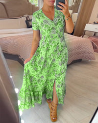 Alisa - V-Neck Dress with Floral Pattern
