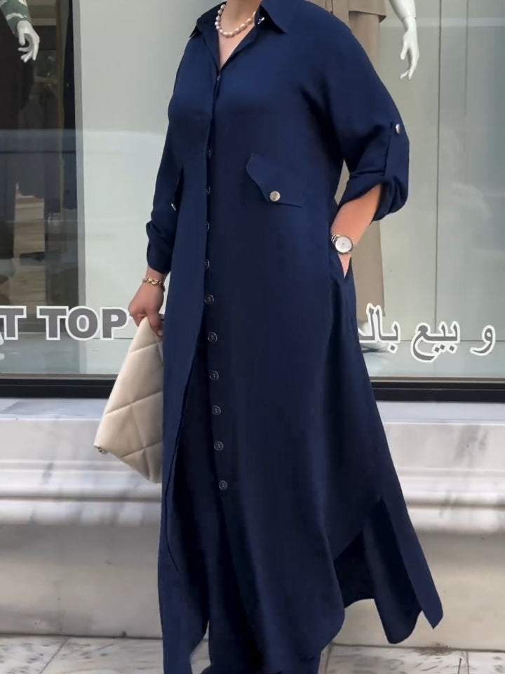 The Aria Set – Casual Long Dress with Pants Set
